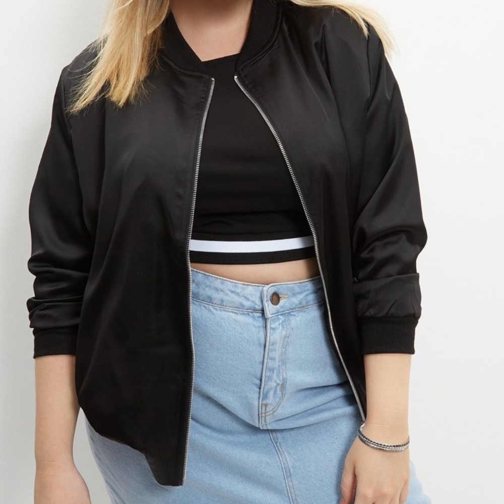 New Look Curve Black Sateen Bomber Jacket